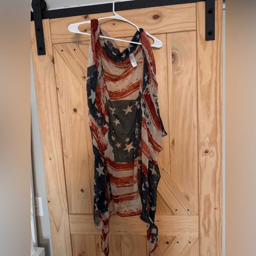 Red, white, and blue cardigan